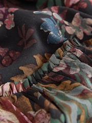 Black & Red Floral Print Mini Tie Front Tiered Long Sleeve Dress - Image 7 of 7