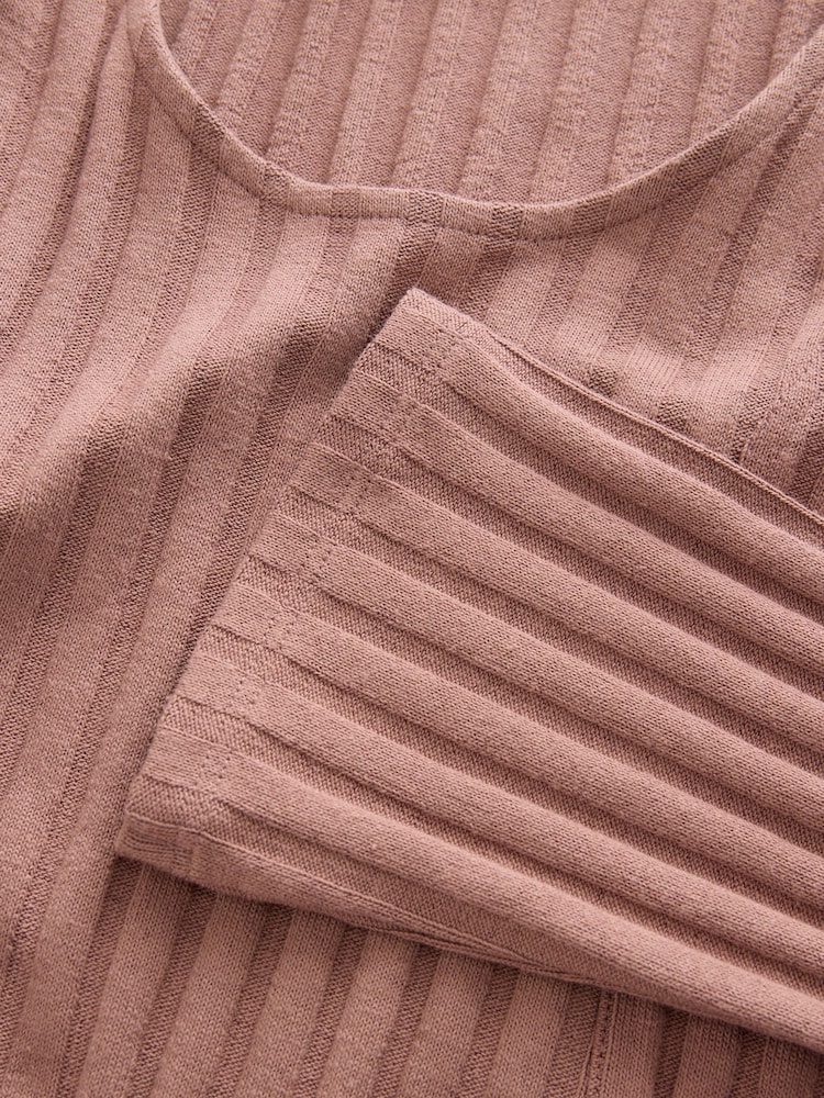 Dusky Pink Mini Ribbed Long Sleeve Scoop Neck Dress - Image 6 of 6