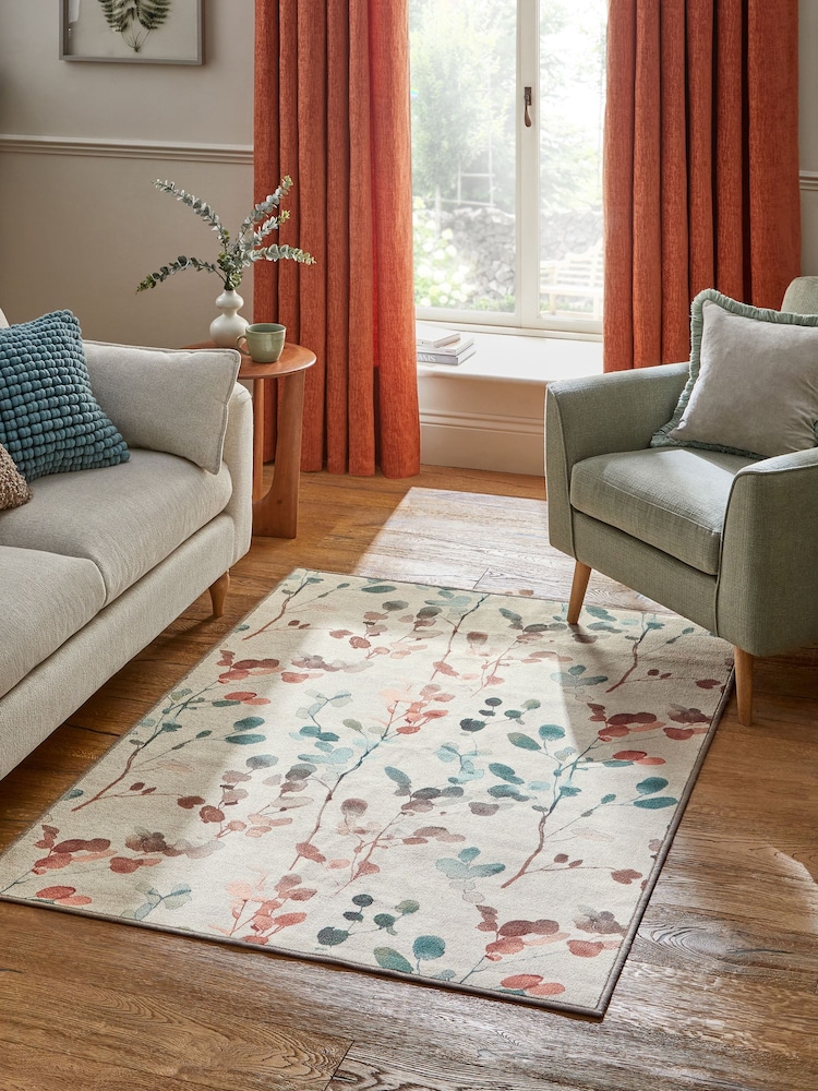 Multi Washable Autumnal Floral Print Rug - Image 1 of 5