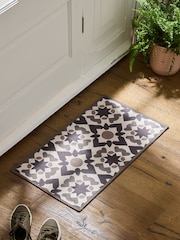 Set of 2 Chocolate Brown Washable Geometric Tile Doormats - Image 1 of 5