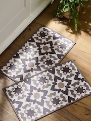 Set of 2 Chocolate Brown Washable Geometric Tile Doormats - Image 2 of 5
