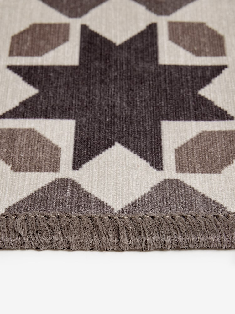 Set of 2 Chocolate Brown Washable Geometric Tile Doormats - Image 3 of 5
