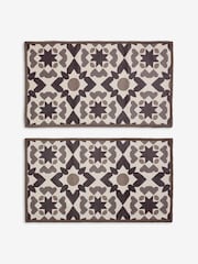 Set of 2 Chocolate Brown Washable Geometric Tile Doormats - Image 4 of 5