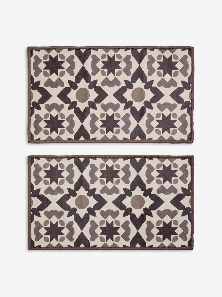 Set of 2 Chocolate Brown Washable Geometric Tile Doormats - Image 4 of 5