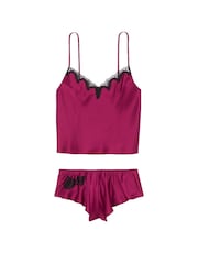 Victoria's Secret Campari Red Satin Lace Trim Cami Set - Image 5 of 5