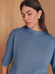 Blue Oversized 100% Cotton Short Sleeve Soft Touch Peached Feel Heavyweight T-Shirt - Image 1 of 7