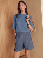 Blue Oversized 100% Cotton Short Sleeve Soft Touch Peached Feel Heavyweight T-Shirt - Image 2 of 7