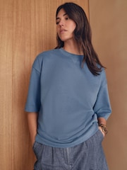 Blue Oversized 100% Cotton Short Sleeve Soft Touch Peached Feel Heavyweight T-Shirt - Image 4 of 7