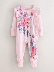 Baker by Ted Baker Pink Frill Detail Sleepsuit and Bib Set 2 Piece - Image 2 of 12