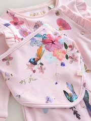 Baker by Ted Baker Pink Frill Detail Sleepsuit and Bib Set 2 Piece - Image 5 of 12