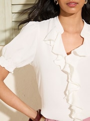 Friends Like These White Short Puff Sleeve Ruffle Blouse - Image 2 of 4