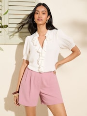 Friends Like These White Short Puff Sleeve Ruffle Blouse - Image 3 of 4