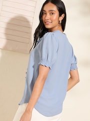Friends Like These Blue Short Puff Sleeve Ruffle Blouse - Image 4 of 4