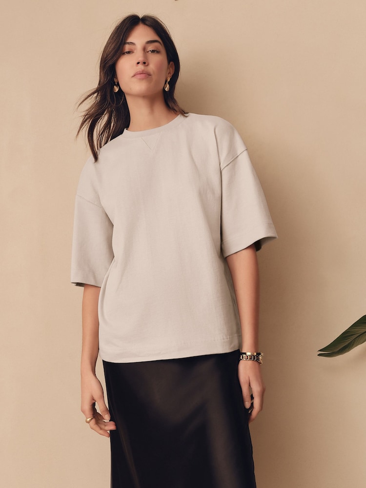 Grey Oversized 100% Cotton Short Sleeve Soft Touch Peached Feel Heavyweight T-Shirt - Image 2 of 8