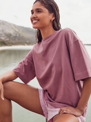 Blush Pink Oversized 100% Cotton Short Sleeve Soft Touch Peached Feel Heavyweight T-Shirt - Image 1 of 8