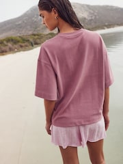 Blush Pink Oversized 100% Cotton Short Sleeve Soft Touch Peached Feel Heavyweight T-Shirt - Image 3 of 8