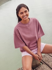 Blush Pink Oversized 100% Cotton Short Sleeve Soft Touch Peached Feel Heavyweight T-Shirt - Image 4 of 8