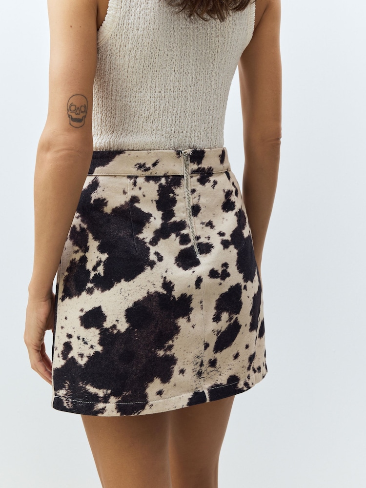 Cow Print 100% Cotton Denim Mini Skirt - Image 4 of 8
