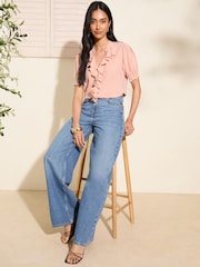 Friends Like These Pink Short Puff Sleeve Ruffle Blouse - Image 2 of 5