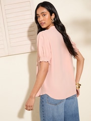 Friends Like These Pink Short Puff Sleeve Ruffle Blouse - Image 5 of 5