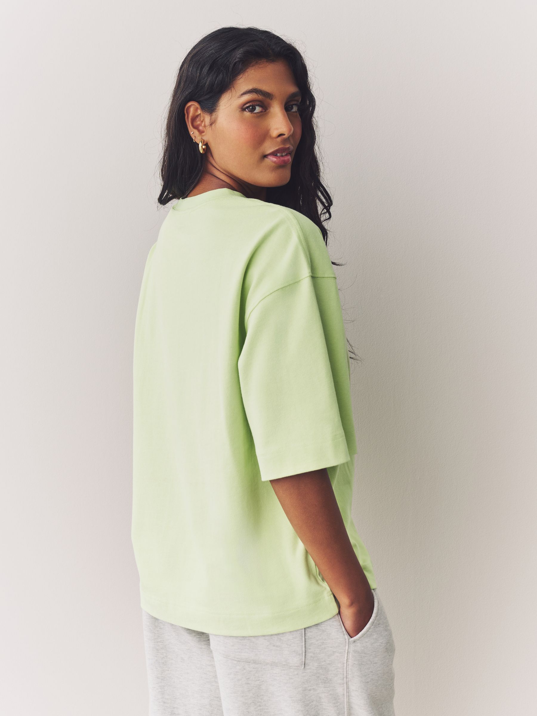 Buy Green Oversized 100% Cotton Short Sleeve Soft Touch Peached