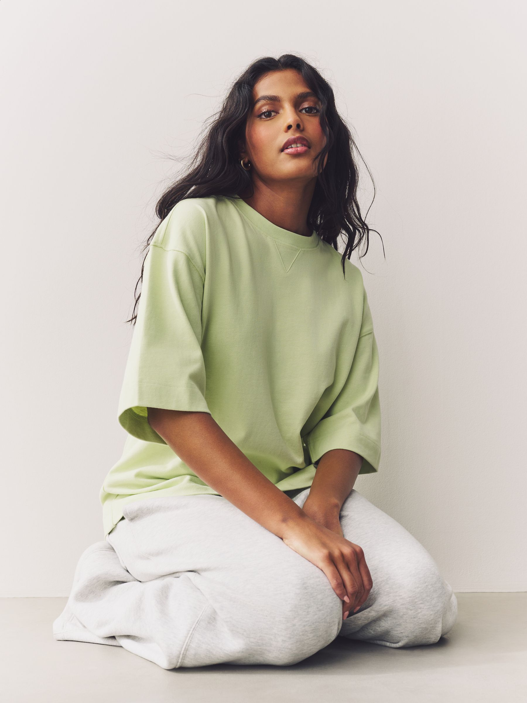 Buy Green Oversized 100% Cotton Short Sleeve Soft Touch Peached
