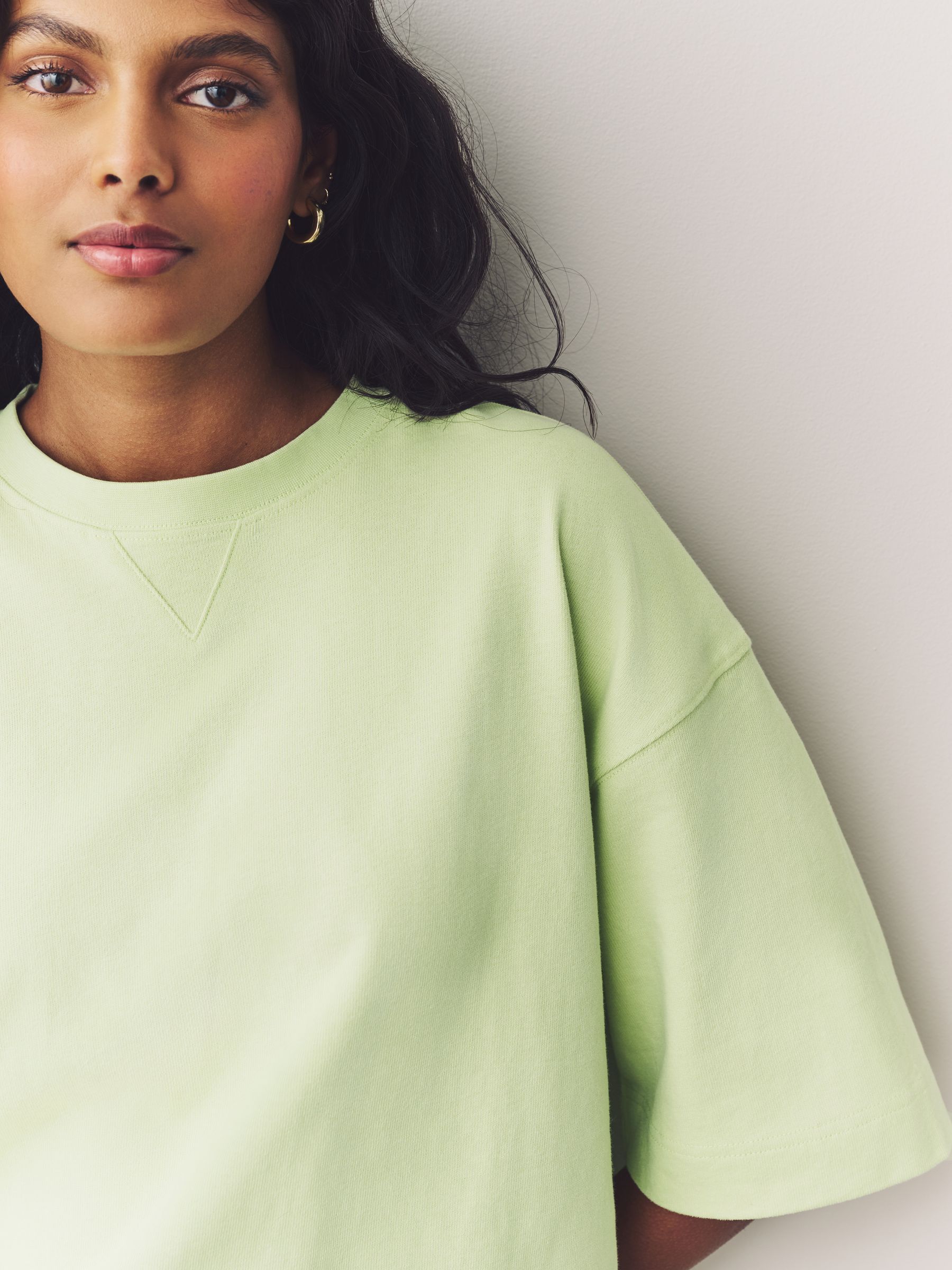 Buy Green Oversized 100% Cotton Short Sleeve Soft Touch Peached
