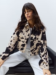 Cow Print 100% Cotton Cropped Denim Jacket - Image 1 of 8