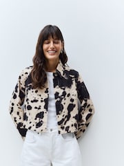Cow Print 100% Cotton Cropped Denim Jacket - Image 2 of 8