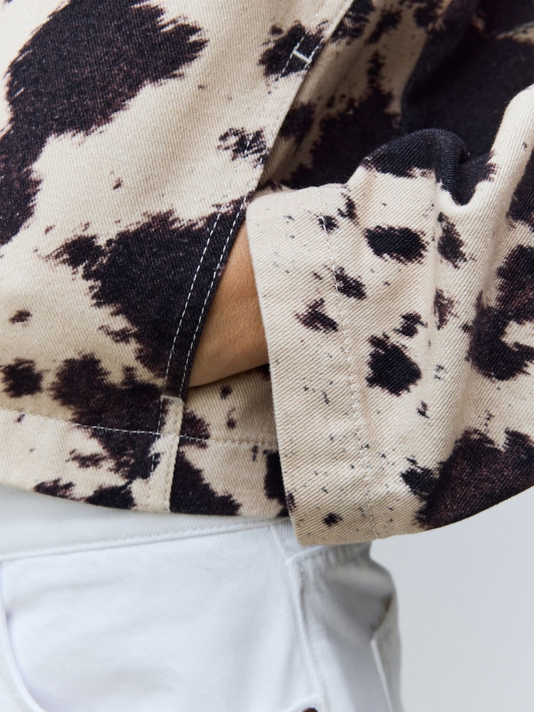 Cow Print 100% Cotton Cropped Denim Jacket - Image 5 of 8