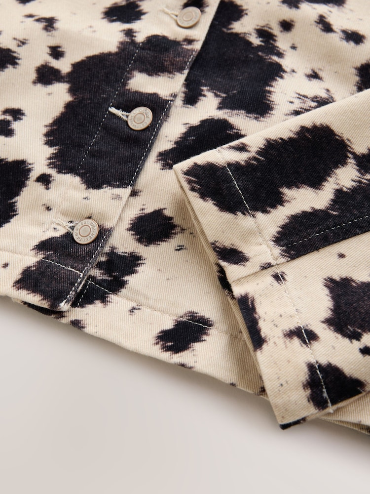 Cow Print 100% Cotton Cropped Denim Jacket - Image 7 of 8