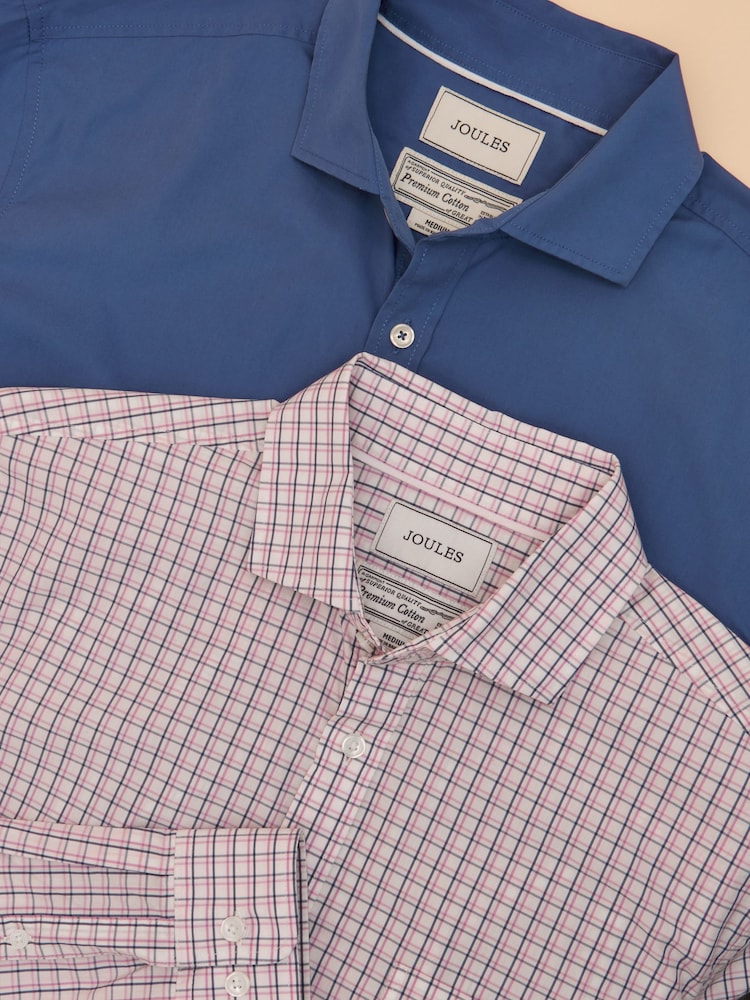 Joules 2 Pack Blue/ Pink Check Lightweight Cotton Shirts Classic Fit - Image 1 of 11