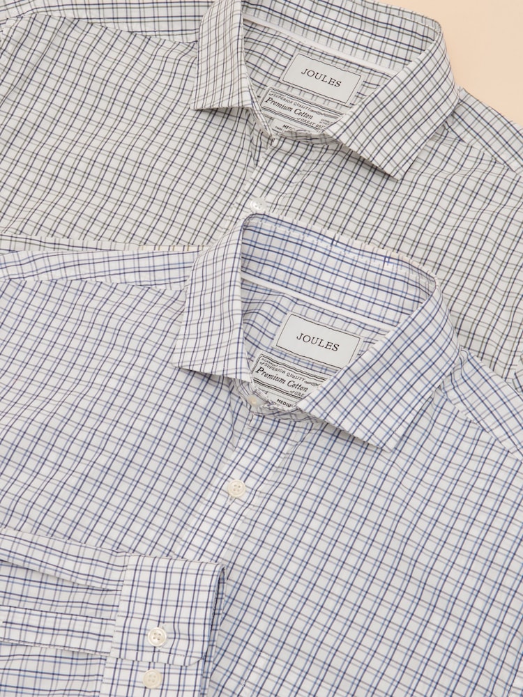 Joules 2 Pack Blue/Green Check Lightweight Cotton Shirts Classic Fit - Image 1 of 9