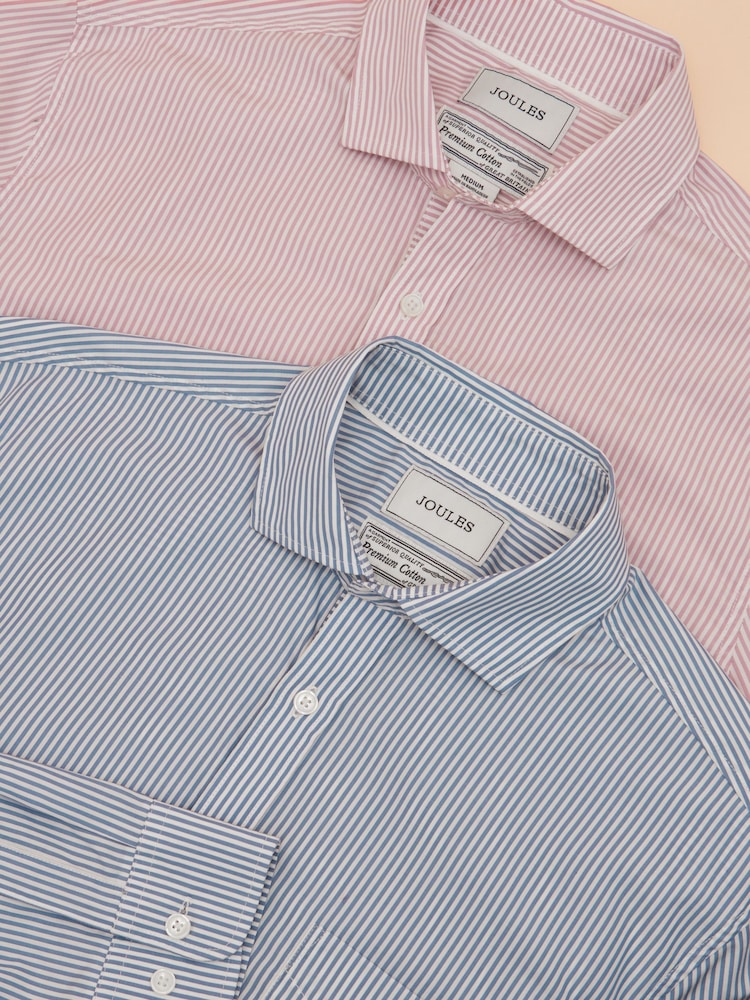 Joules 2 Pack Blue/Pink Stripe Lightweight Cotton Shirts Classic Fit - Image 1 of 9