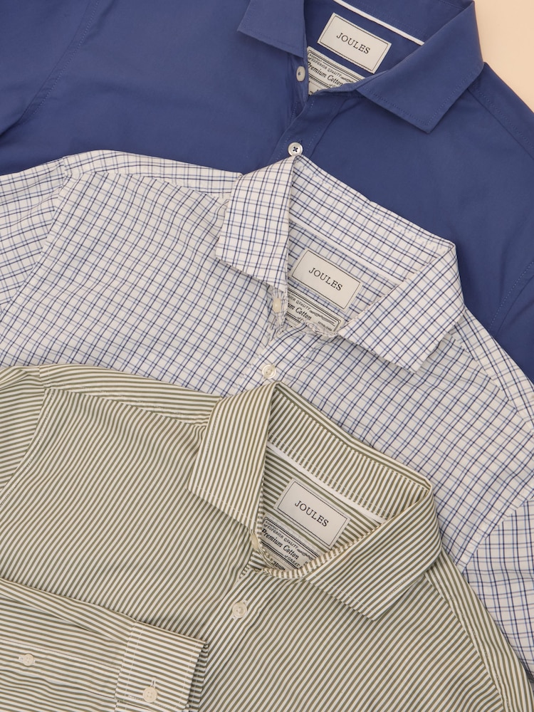 Joules 3 Pack Green/Blue Lightweight Cotton Shirts Classic Fit - Image 1 of 20