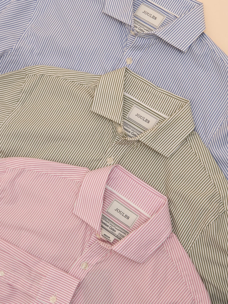 Joules 3 Pack Green Stripe/ Blue Stripe/ Pink Stripe Lightweight Cotton Shirts Classic Fit - Image 1 of 19