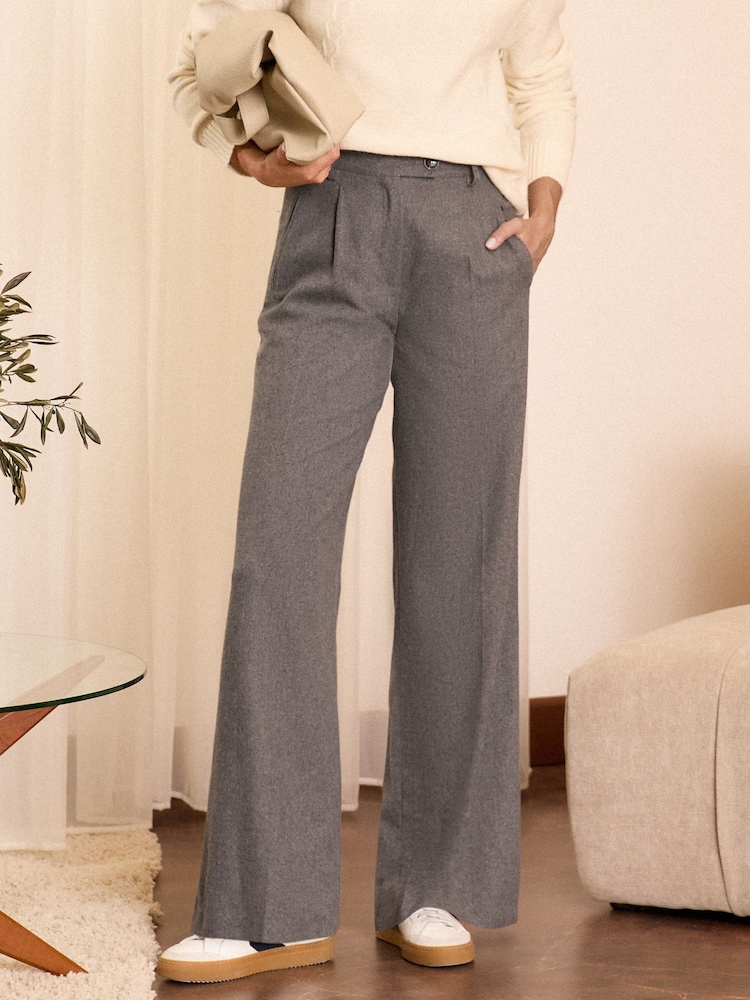 Love & Roses Grey Premium Brushed Flannel Wide Leg Trousers with Wool - Image 1 of 4