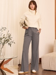 Love & Roses Grey Premium Brushed Flannel Wide Leg Trousers with Wool - Image 2 of 4