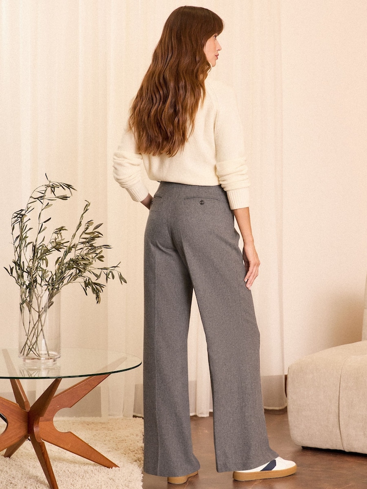 Love & Roses Grey Premium Brushed Flannel Wide Leg Trousers with Wool - Image 4 of 4