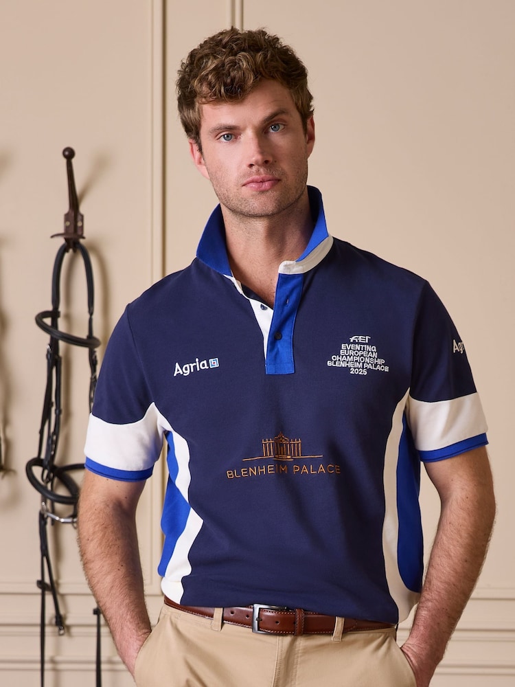 Joules Official Blenheim Navy European Championship Pique Polo Shirt - Image 1 of 14 Joules Official Blenheim Navy European Championship Pique Polo Shirt - Image 1 of 14