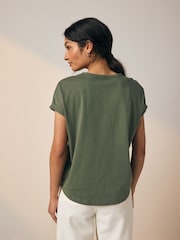 Khaki Green Sparkle Sequin Star 100% Cotton T-Shirt - Image 2 of 7