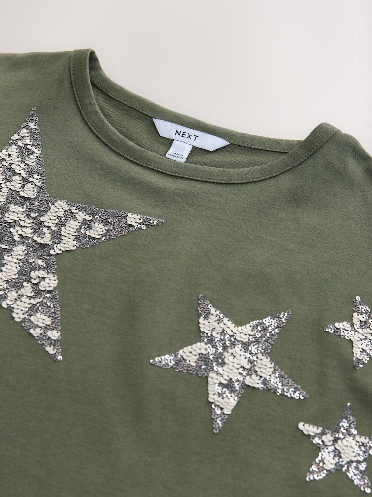 Verde caqui - Sparkle Sequin Star 100% Cotton T-Shirt - Imagen 7 de 7 Verde caqui - Sparkle Sequin Star 100% Cotton T-Shirt - Imagen 7 de 7