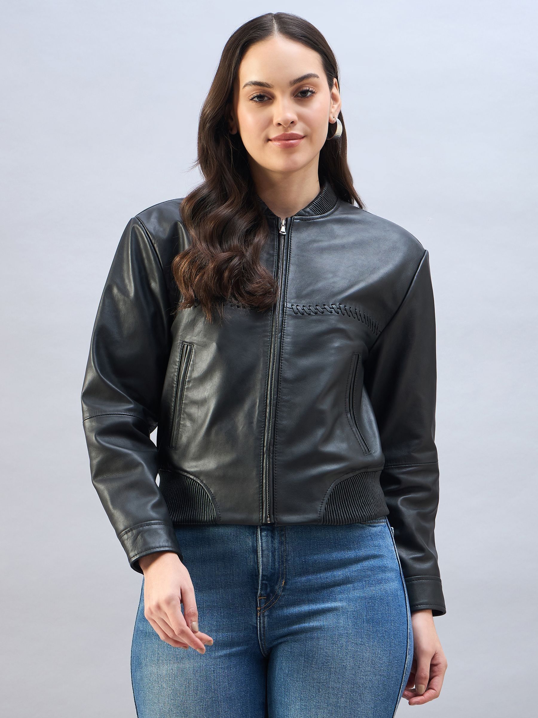 Buy Urban Code Black Leather Bomber Jacket With