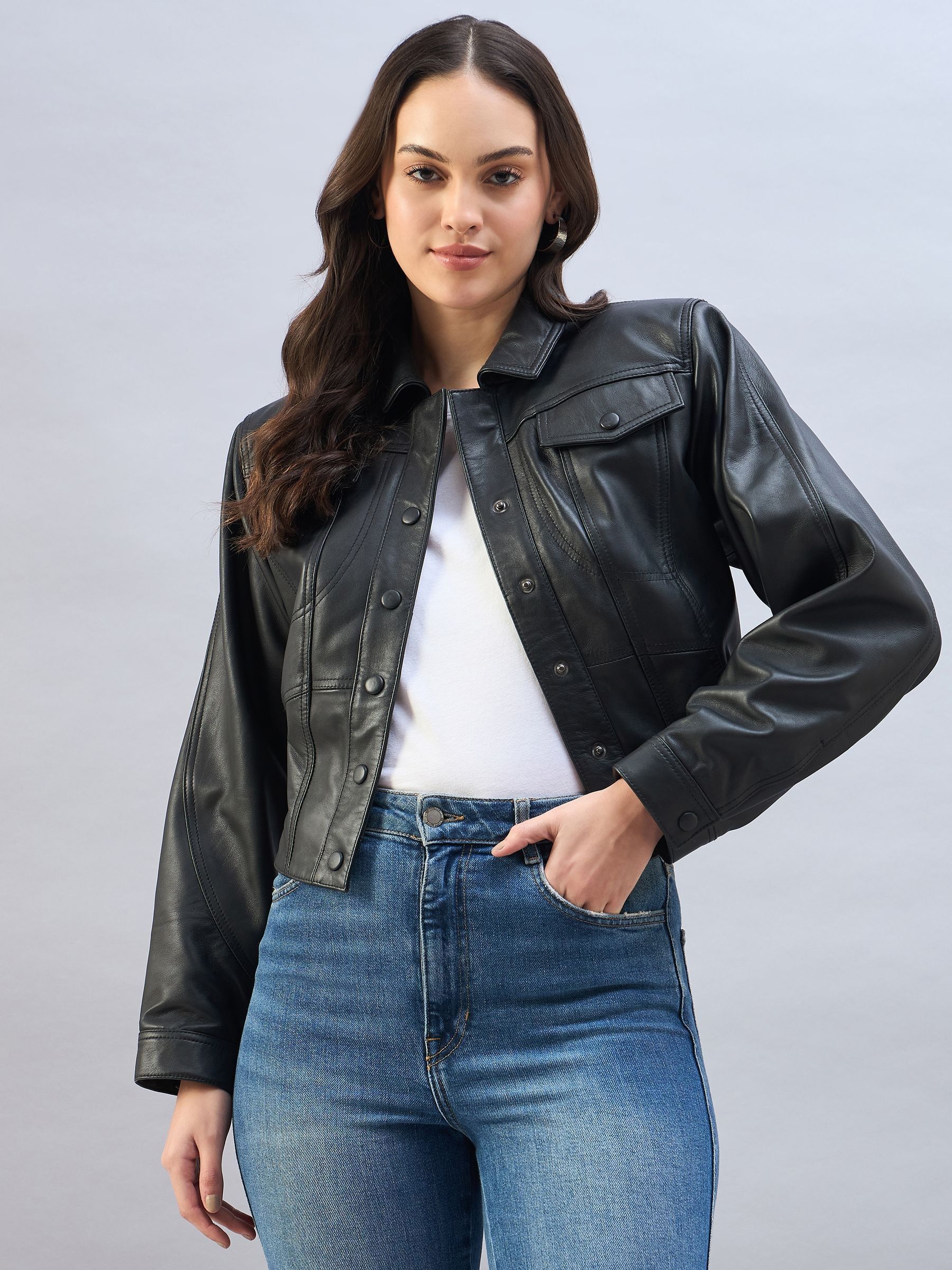 Buy Urban Code Black Leather Bomber Jacket With