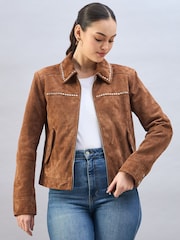 Urban Code Brown Suede Studded Harrington Jacket - Image 1 of 4