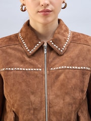 Urban Code Brown Suede Studded Harrington Jacket - Image 4 of 4