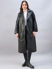 Urban Code Black Leather Maxi Trench Coat With Belt - Image 1 of 6