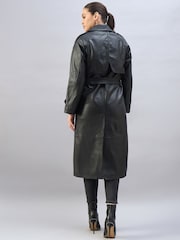Urban Code Black Leather Maxi Trench Coat With Belt - Image 3 of 6