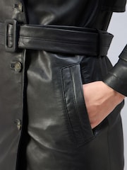 Urban Code Black Leather Maxi Trench Coat With Belt - Image 4 of 6