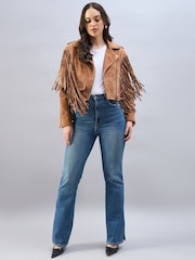 Urban Code Brown Suede Biker Jacket With Fringing Detail - Image 5 of 5